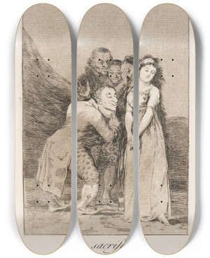 Triptych art skateboard deck of Francisco De Goya Que Sacrificio What A Sacrifice by Francisco de Goya (1746-1828)