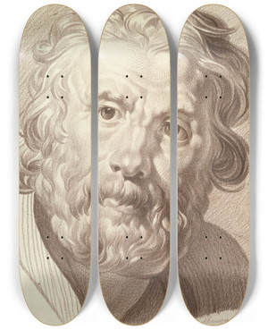 Triptych art skateboard deck of Jakob Matthias Schmutzer Head Of Bearded Old Man_1 by Jakob Matthias Schmutzer (1733-1811)