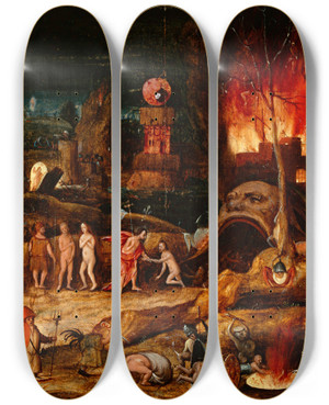 Triptych art skateboard deck of Herri Met De Bles Christ In Limbo by Herri met de Bles (1510-1572)