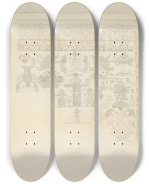 Triptych art skateboard deck of William Kieckhofel Sampler by William Kieckhofel (20-)