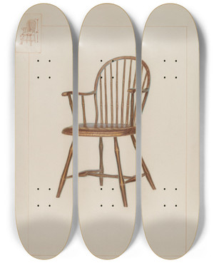 Triptych art skateboard deck of Edward L Loper Windsor Bambooturned Chair by Edward L Loper (1916-2011)