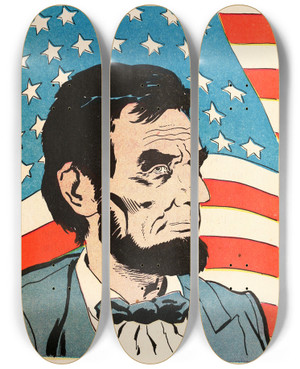 Triptych art skateboard deck of Us Information Agency Abraham Lincoln_1 by U S Information Agency (1953-1999)