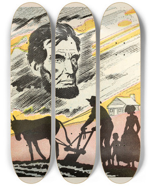Triptych art skateboard deck of Us Information Agency Humanity by U S Information Agency (1953-1999)