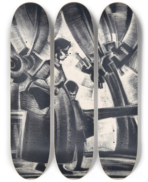 Triptych art skateboard deck of Frederika Sophia Cohen Naar De Markt by Frederika Sophia Cohen (1903-1943)