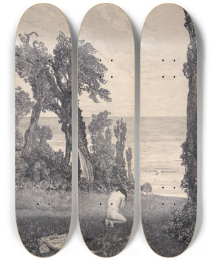 Triptych art skateboard deck of Max Klinger To Beauty An Die Schnheit by Max Klinger (1857-1920)