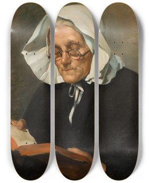 Triptych art skateboard deck of Ottilie Wilhelmine Roederstein Old Woman Reading by Ottilie Wilhelmine Roederstein (1859-1937)