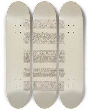 Triptych art skateboard deck of Raymond Manupelli Lace Edging by Raymond Manupelli