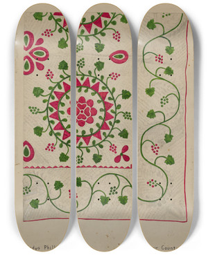 Triptych art skateboard deck of Gladys Phillips Quilt by Gladys Phillips