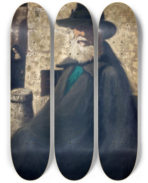 Triptych art skateboard deck of James Pryde An Old Beggar by James Pryde (1866-1941)