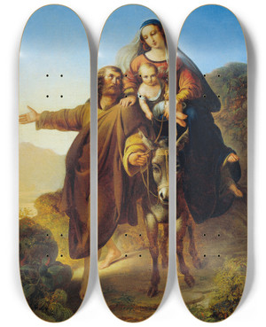 Triptych art skateboard deck of Josef Bayer Escape To Egypt by Josef Bayer (1804-1831)