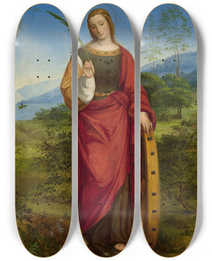 Triptych art skateboard deck of Julie Mihes St Catherine Of Alexandria by Julie Mihes Triptych art skateboard deck of Julie Mihes St Catherine Of Alexandria by Julie Mihes