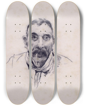 Triptych art skateboard deck of Santiago Rusiol Portrait Of A Man_1 by Santiago Rusinol (1861-1931)