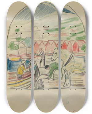 Triptych art skateboard deck of Edvard Munch Untitled 14 by Edvard Munch (1863-1944)