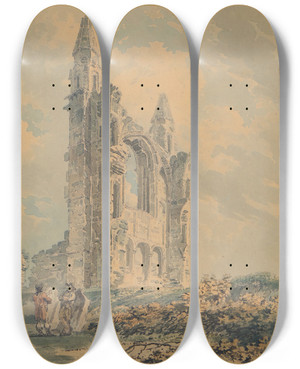 Triptych art skateboard deck of Thomas Girtin Ruins Of St Andrews Cathedral by Thomas Girtin (1775-1802)