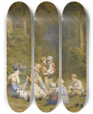 Triptych art skateboard deck of Robert Hills The Childrens Picnic by Robert Hills (1769-1844)