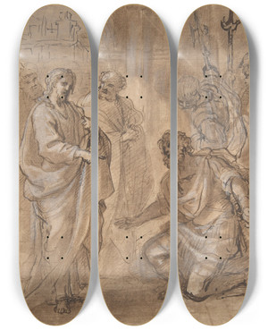 Triptych art skateboard deck of Giuseppe Passeri Christ And The Centurion by Giuseppe Passeri (1654-1714)