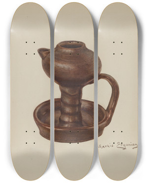 Triptych art skateboard deck of Sarkis Erganian Grease Lamp by Sarkis Erganian