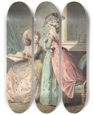 Triptych art skateboard deck of Jean Franois Janinet Ha La Joli Petit Chien by Jean Francois Janinet (1752-1814)