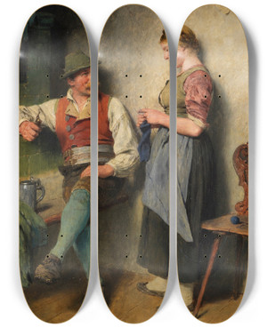 Triptych art skateboard deck of Hugo Kauffmann Bursche Und Mdl by Hugo Kauffmann (1844-1915)