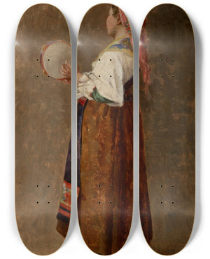Triptych art skateboard deck of Margaret A Rudisill The Tambourine Girl by Margaret A Rudisill