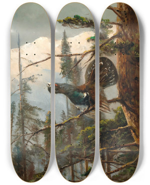 Triptych art skateboard deck of Moritz Mller Auerhahn by Moritz Melzer (1841-1899)