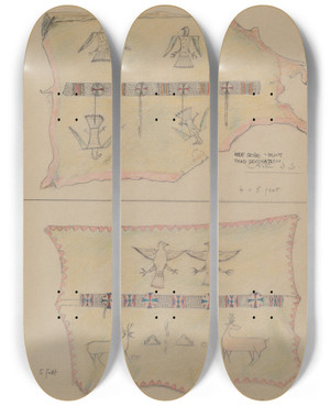 Triptych art skateboard deck of Mary Berner Hide Robes by Mary Berner
