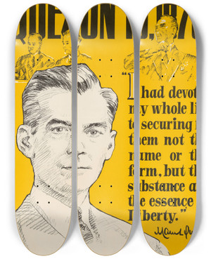 Triptych art skateboard deck of Us Information Agency Quezon by U S Information Agency (1953-1999)