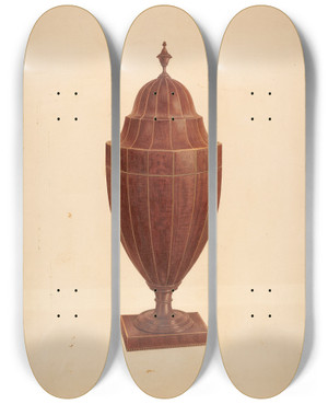 Triptych art skateboard deck of Isidore Sovensky Knife And Spoon Box by Isidore Sovensky