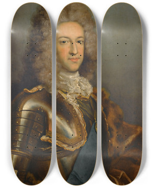 Triptych art skateboard deck of Antonio David Portrait Of Prince James Edward Stuart The Old Pretender by Antonio David (1698-1750)