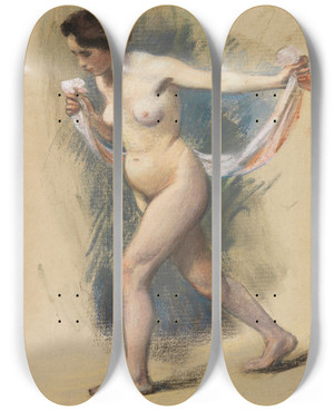 Triptych art skateboard deck of Ludwig Von Hofmann Tnzerin Mit Schleier by Ludwig Von Hofmann (1861-1945)
