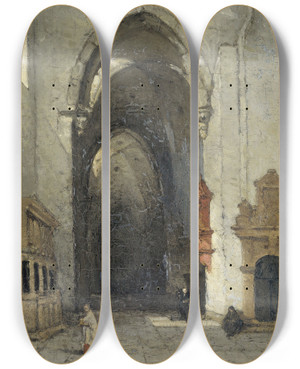 Triptych art skateboard deck of Johannes Bosboom Interior Of The Dom In Trier by Johannes Bosboom (1817-1891)