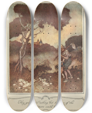Triptych art skateboard deck of Edmund Dulac They Grew Until Nothing But The Tops Of The Castle Towers Could Be Seen by Edmund Dulac (1882-1953)