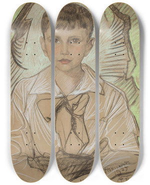 Triptych art skateboard deck of Stanisaw Ignacy Witkiewicz Portrait Of Karol Krystall by Stanislaw Ignacy Witkiewicz (1885-1939)