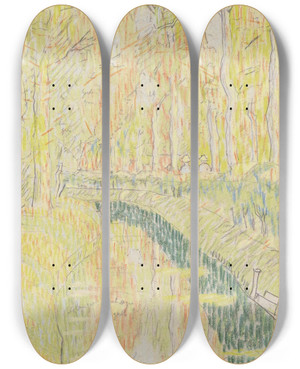 Triptych art skateboard deck of Jan Toorop Vaart Tussen Bomen by Jan Toorop (1858-1928)