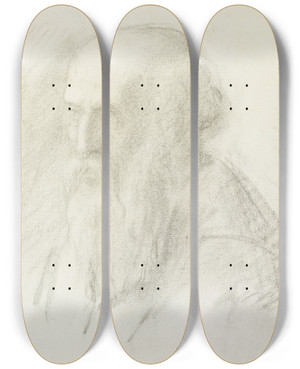 Triptych art skateboard deck of Petrus Van Der Velden Head Of An Old Man by Petrus van der Velden (1837-1915)