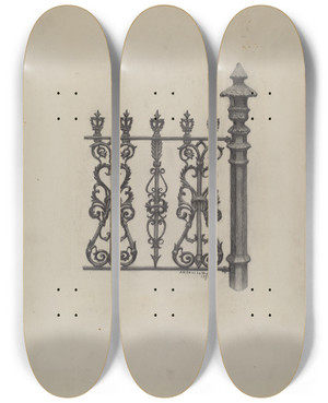 Triptych art skateboard deck of Eugene Shellady Fencing_1 by Eugene Shellady