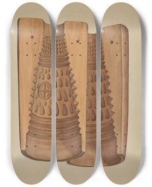 Triptych art skateboard deck of Robert Calvin Maple Sugar Mold by Robert Calvin