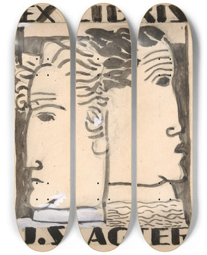 Triptych art skateboard deck of Leo Gestel Ex Libris Voor J Slagter Ontwerp_2 by Leo Gestel (1881-1941)