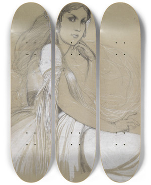 Triptych art skateboard deck of Alphonse Mucha Jaroslava Muchov by Alphonse Mucha (1860-1939)
