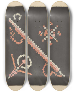 Triptych art skateboard deck of Ej Reynolds Footstool Top by E J Reynolds