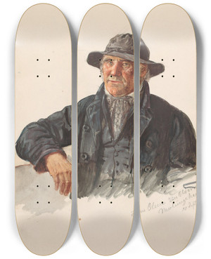 Triptych art skateboard deck of Adolph Tidemand Hans Jacob Olsen Nevlunghavn by Adolph Tidemand (1814-1876)