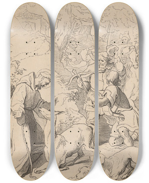 Triptych art skateboard deck of Jzef Simmler W Franciszek Z Asyu 1181 Lub 1182 1226 Asy Scena Z Ycia W Franciszka Z Asyu Ocalenie Ani by Jozef Simmler (1823-1868)