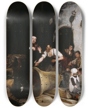Triptych art skateboard deck of Walter Shirlaw Toning The Bell by Walter Shirlaw (1838-1909)
