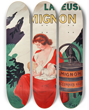 Triptych art skateboard deck of Leonetto Cappiello Laveuse Mignon by Leonetto Cappiello (1875-1942)
