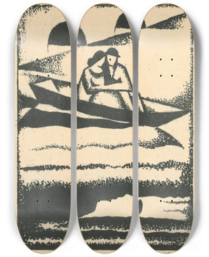 Triptych art skateboard deck of Mikul Galanda Na Rieke by Mikulas Galanda (1895-1938)