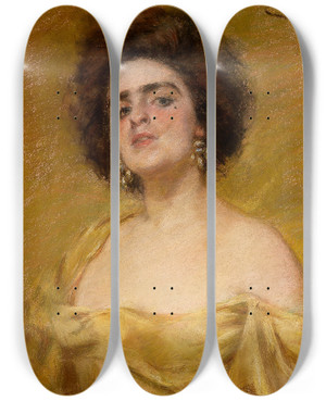 Triptych art skateboard deck of Alice Pike Barney Laura In Yellow by Alice Pike Barney (1857-1931)