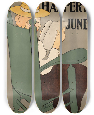 Triptych art skateboard deck of Edward Penfield Harpers June_4 by Edward Penfield (1866-1925)