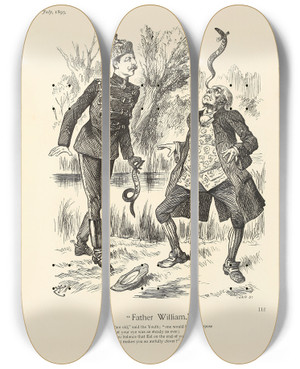 Triptych art skateboard deck of Sir John Tenniel Father William by Sir John Tenniel (1820-1914)