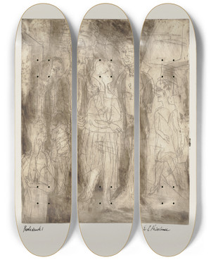Triptych art skateboard deck of Ernst Ludwig Kirchner Foyerszene by Ernst Ludwig Kirchner (1880-1938)