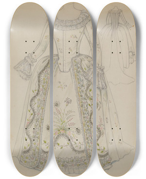 Triptych art skateboard deck of Jessie M Benge Dress_11 by Jessie M Benge